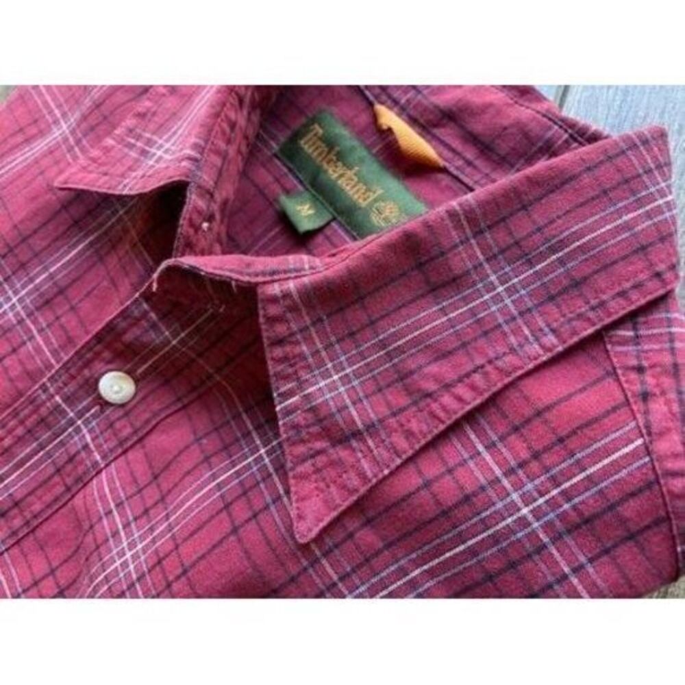 Vintage‎ Timberland Holiday 2003 Shirt Long Sleeve M Red Windowpane Plaid Casual